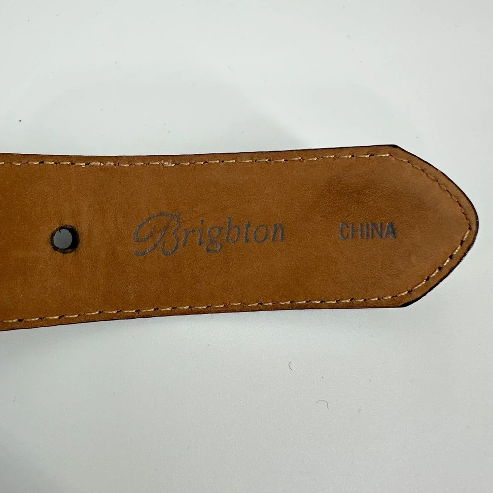 Vtg Brighton Black Leather Croc Embossed Braided Western Belt Heart Buckle XL 36